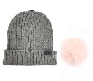 The Pom Hat - Light Grey/Light Pink