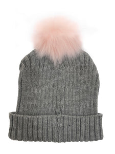 The Pom Hat - Light Grey/Light Pink