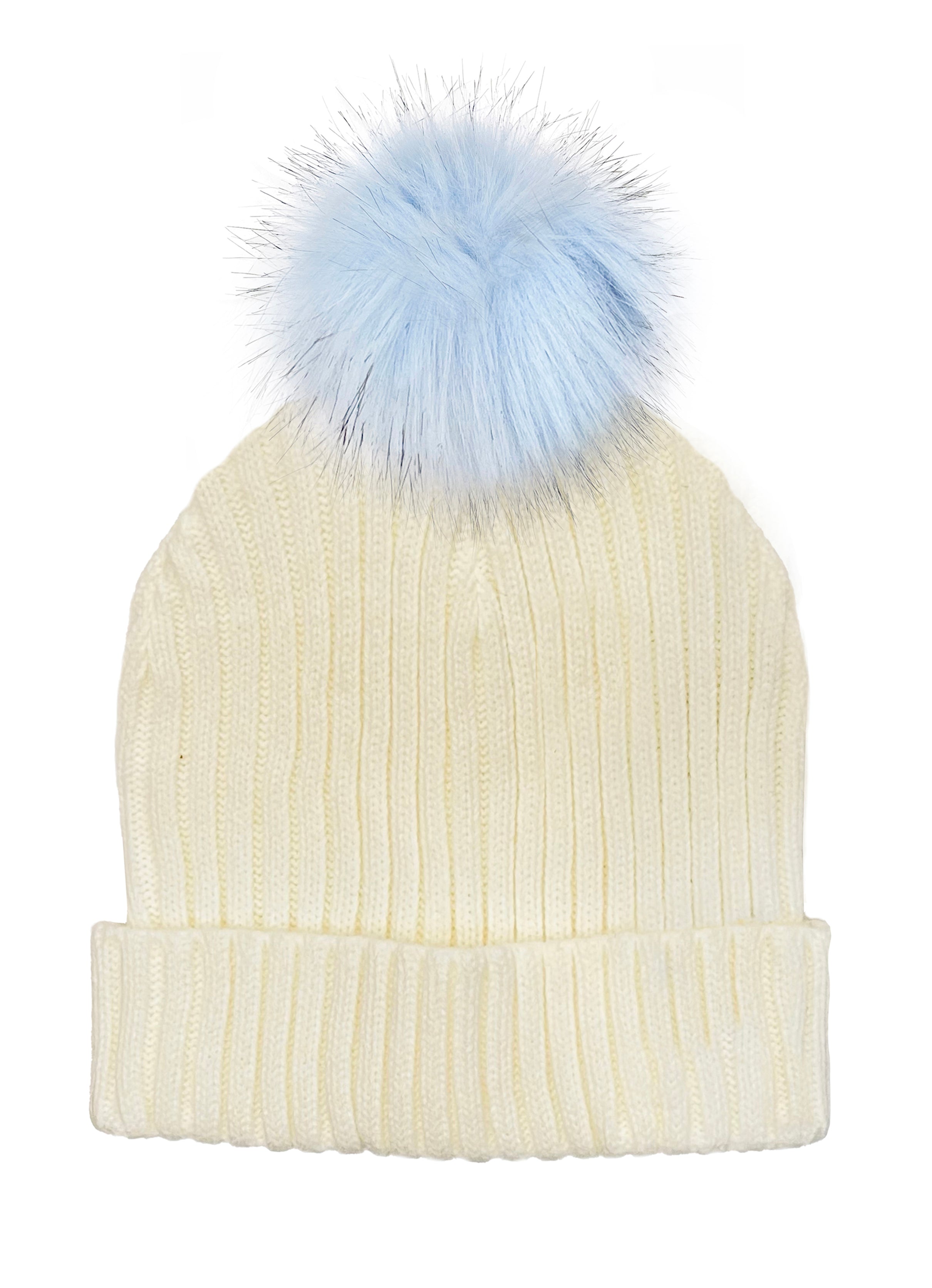 The Pom Hat - Ivory/Periwinkle