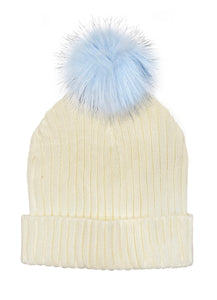 The Pom Hat - Ivory/Periwinkle